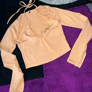 Long sleeve, tan, blouse
